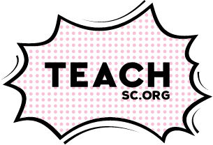 Teach SC.org Logo on Comic book themed shape